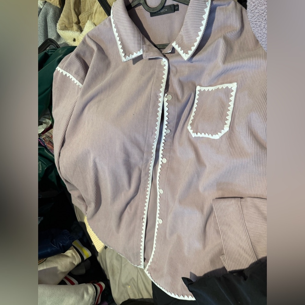 Sold: Womens Corduroy Shacket Jacket w/Buttons Oversized Blouses w/pockets Sz.L - Picture 8 of 9